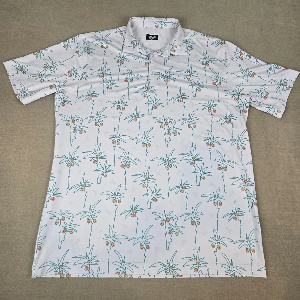 Waggle Golf Polo Shirt Mens XL Palm Tree Tropical Performance Short Sleeve - Picture 2 of 6
